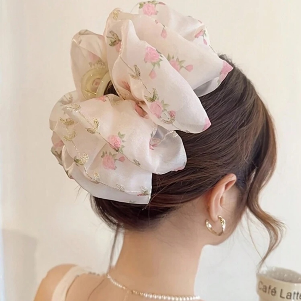 1PC Elegant Flower Mesh Bowknot Decorative Hair Claw Clip Large Vintage Hair